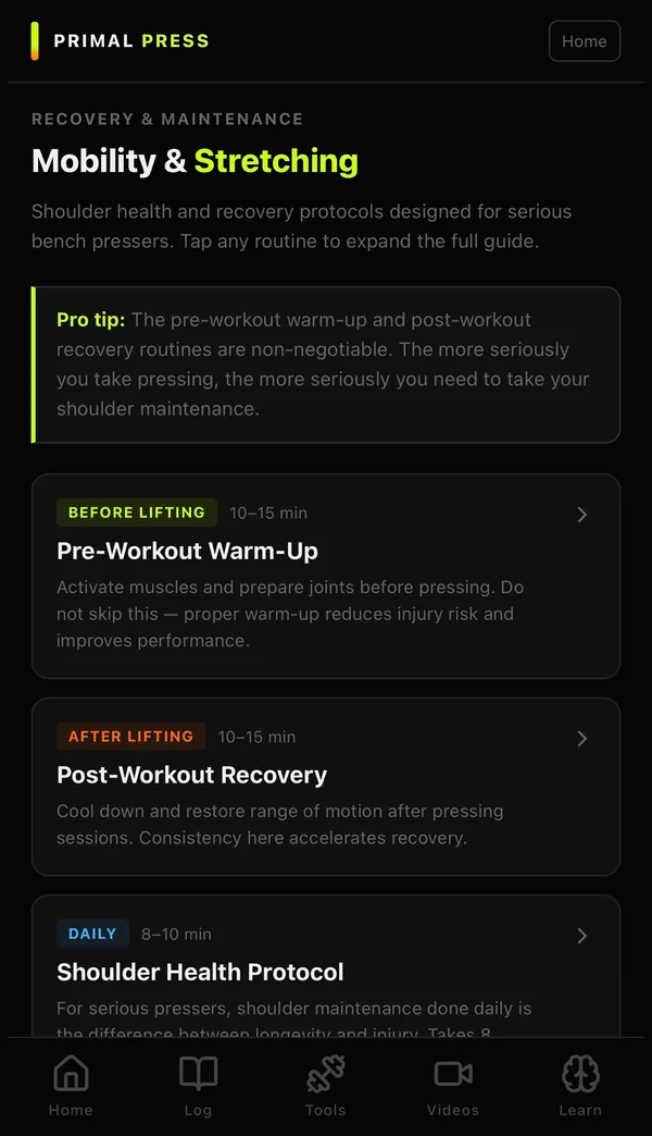 Mobility and stretching screen
